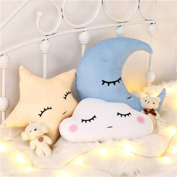 Moon Star Cloud Plush Pillow Set Soft Stuffed Nursery Decor Cushion for Kids Roo - Picture 2 of 8